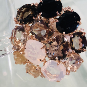 Stunning Multi-Gem Flower Ring Finished in Rose Gold.