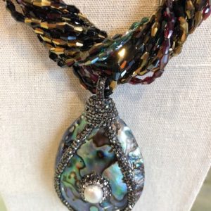 Abalone pearl pendant on multi-color swirl strand