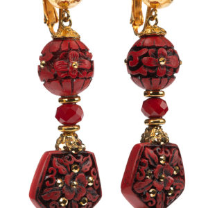 Red Chinabar medium size Chandelier earrings set in 22 K plated finish