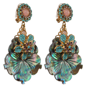 Pink opal, turquoise,  and black mother-of-pearl earrings