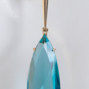 Brazilian blue topaz over 9 cts total weight/each earring. Made in Brazil. 18 K gold-plated post.