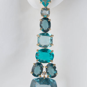 Rapsody in blue - aquamarine, London blue topaz, green rare Amethyst in chandelier-style long earrings.