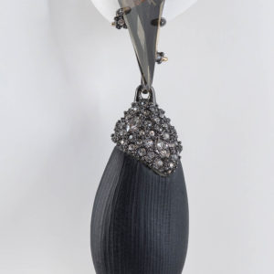 Black lucite in silver druzy