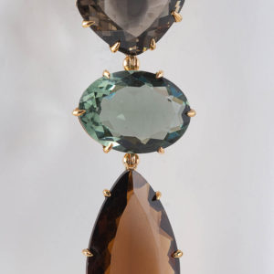 Multi-stone gem earrings in 18 K gold-plated setting. Post.