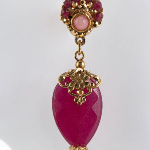 Blue agate, multicolored gem top flower, 24 K gold lace details. French hook. Available in pink and blue.