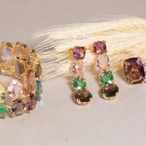 Multi-Gem Mosaic Statement Cuff Bracelet