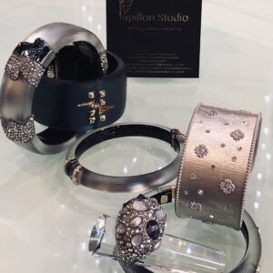 Lucite Silver Textured Accent Bangle