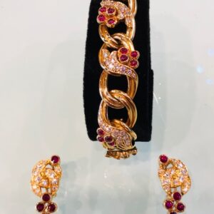 Chaumet 22K Gold Curb Link Ruby & Diamond Accent Bracelet. Chaumet Stamped