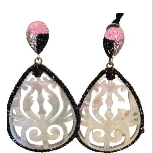 Carved Mother of Pearl Teardrop Earrings with Druzy