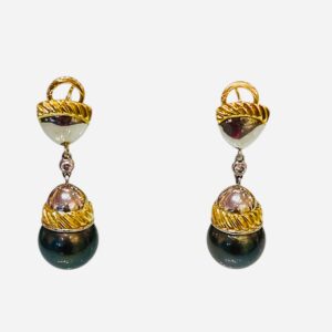 Tahitian Black Pearl Cable- Twist Drop Earrings