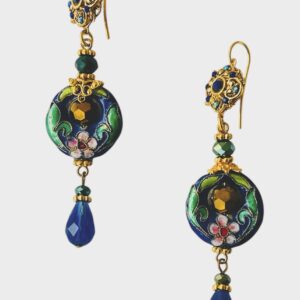 Vintage Bohemian Enamel & Sapphire Drop Earrings
