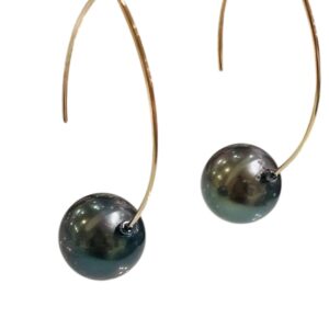 Tahitian Black Pearl Threader Hoop Earrings