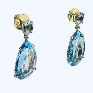 Blue Topaz Pear-Cut Solitaire Drop Earrings
