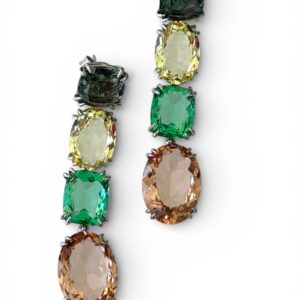 Multi-Tiered Gemstone Square and Oval Drop Earrings