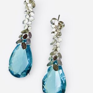 Swiss Blue Topaz Cut-Out Textured Petals Drop Earrings