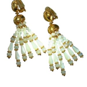 Mother of Pearl Beaded Tassel Clip-On Earrings