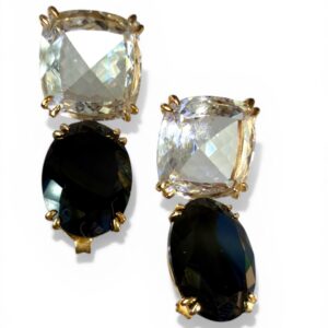 White Topaz & Black Onyx Two-Stone Drop Earrings