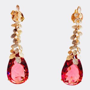 Pink Tourmaline Cut-Out Textured Petals Drop Earrings