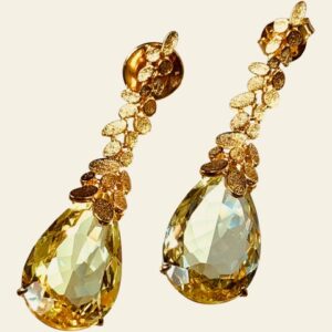 Yellow Citrine Cut-Out Textured Petals Drop Earrings