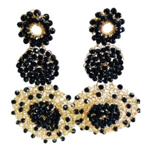 Black Onyx Woven Gold Wire Statement Earrings