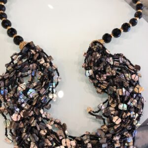 Black Mother of Pearl Cascade Necklace with Black Onyx Bead