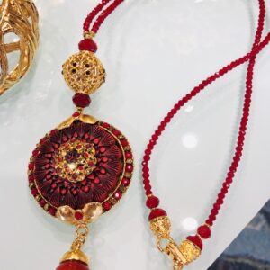 Carved Red Statement Necklace with Beaded Accents