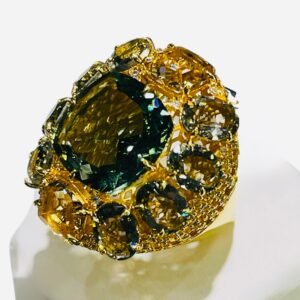 Golden Amethyst Green Forest Ring