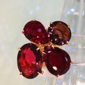 Four-Shade Red Tourmaline Cluster Statement Ring.