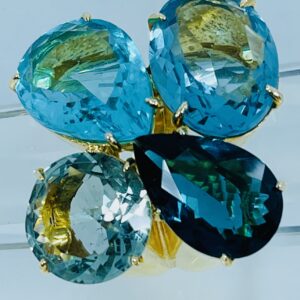 Aqua Petal Blue Topaz Cluster Ring