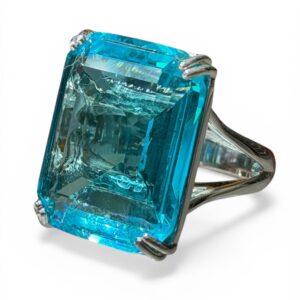 Blue Topaz Emerald Cut Oversized Rectangular Ring