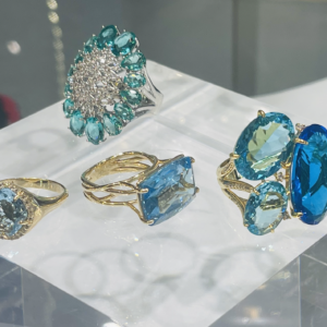 Clear Blue Topaz Round Cushion Halo Ring