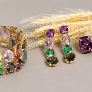 Asymmetrical Pink Clear Quartz and Purple Amethyst Duo Ring